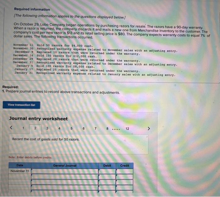 [The following information applies to the questions displayed below.] On October 29,
