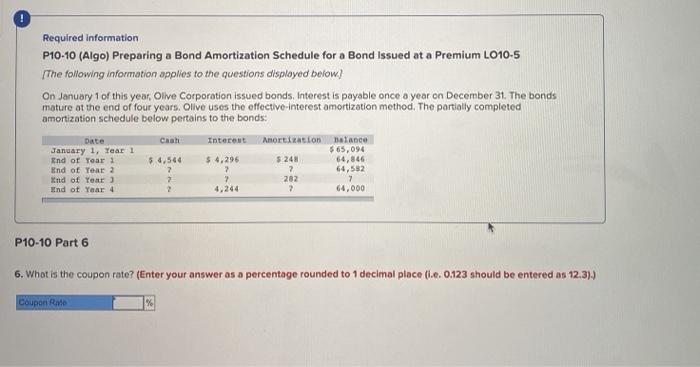amortization method. The partially completed amortization schedule below pertains to the bonds: