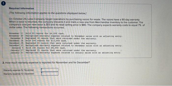 warranty expense related to December aales with an adjuating entry. January 5