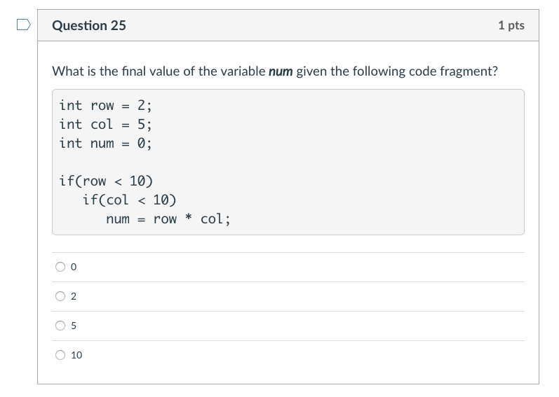 pts What is the value of variable x as a result of