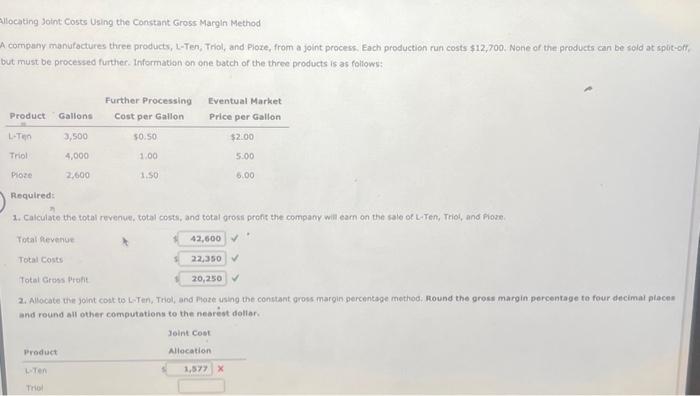  Nlocating Joint Costs Using the Constant Gross Margin Method A company