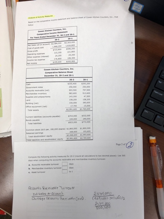  coE Bed on the comparative income statement and balance sheet of
