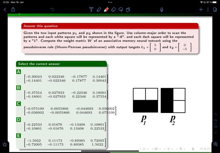  Answer this question Given the two input patterns p1 and p2