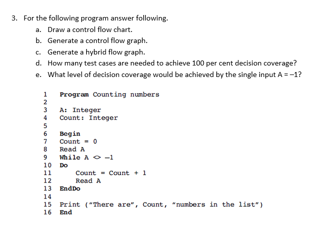 3. For the following program answer following. a. Draw a control