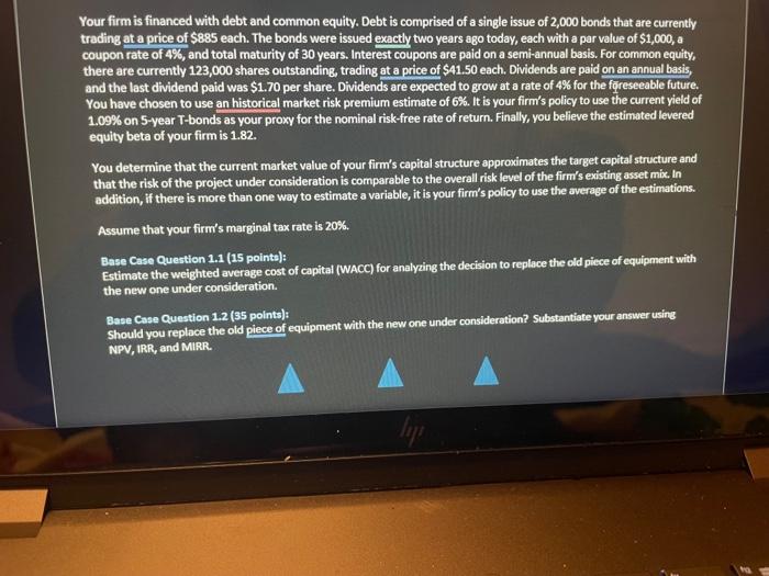 firm is financed with debt and common equity. Debt is comprised of