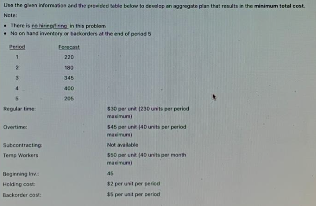  Use the given information and the provided table below to develop