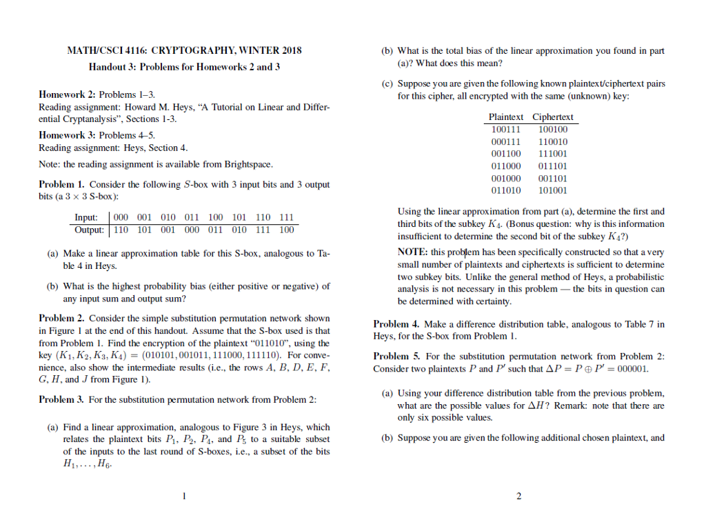 PLZ ANSWER problem 4 MATH/CSCI 4116: CRYPTOGRAPHY,WINTER 2018 (b) What is the