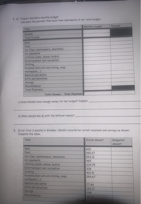 situation Natalie has found a new job in Windsor, which pays her