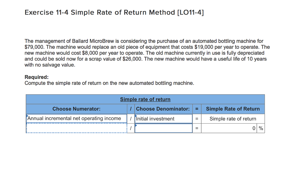  Exercise 11-4 Simple Rate of Return Method [LO11-4] The management of