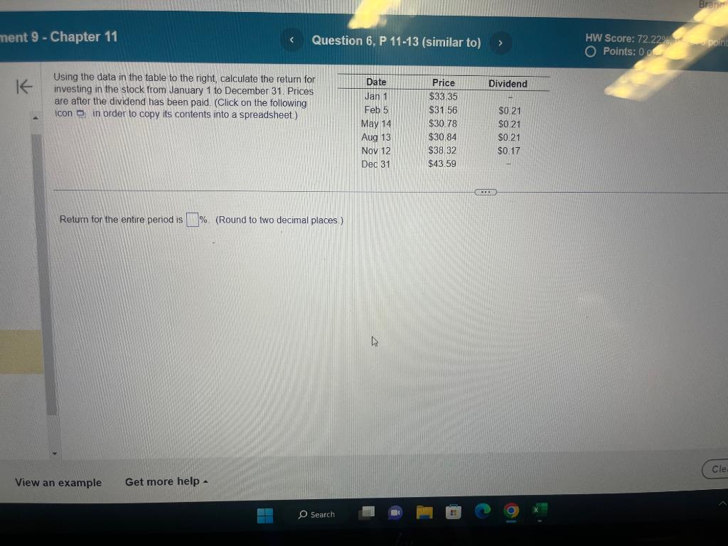 Chapter 11 Question 6, P 11-13 (similar to) Using the data