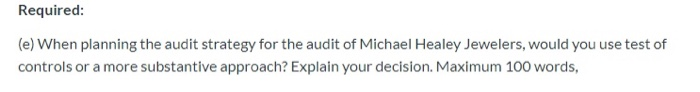  Required: (e) When planning the audit strategy for the audit of