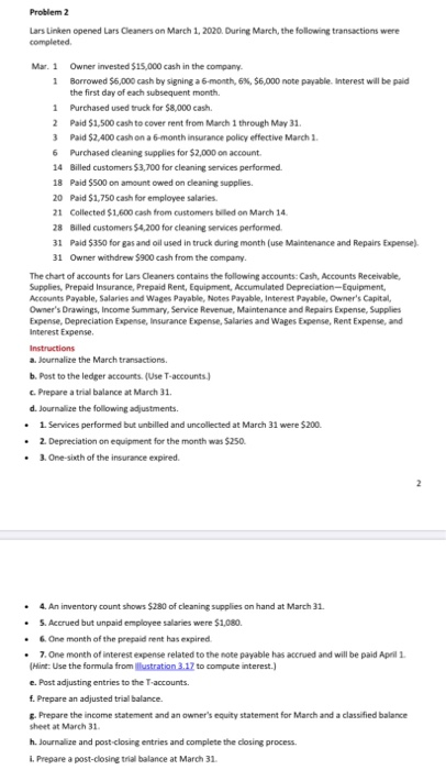  Can someone help me ??? Problem 2 Lars Linken opened Lars