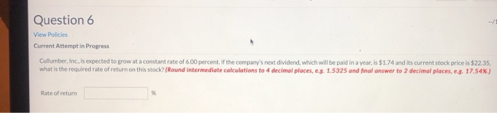  Question 6 View Policies Current Attempt in Progress Cullumber, Inc, is