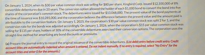  On January 1,2024 , when its $30 par value common stock