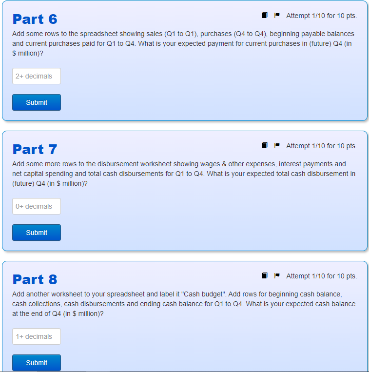 next five quarters are as follows (in $ million): Quarter Q4 Q1