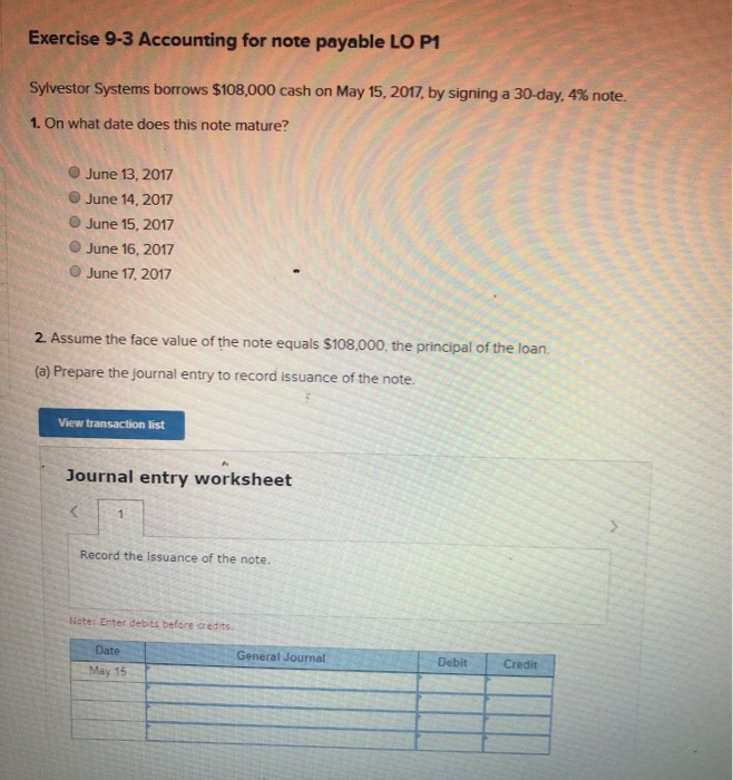  Exercise 9-3 Accounting for note payable LO P1 Sylvestor Systems borrows