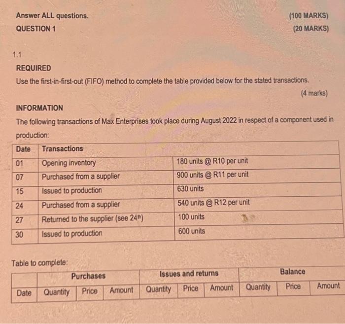  Answer ALL questions. (100 MARKS) QUESTION 1 (20 MARKS) 1.1 REQUIRED