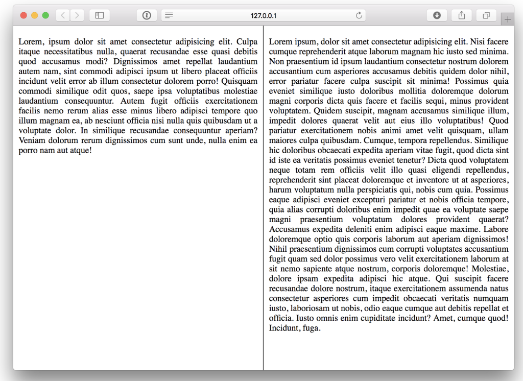 Two columns with vertical divider. CSS and HTML. Provided is the html