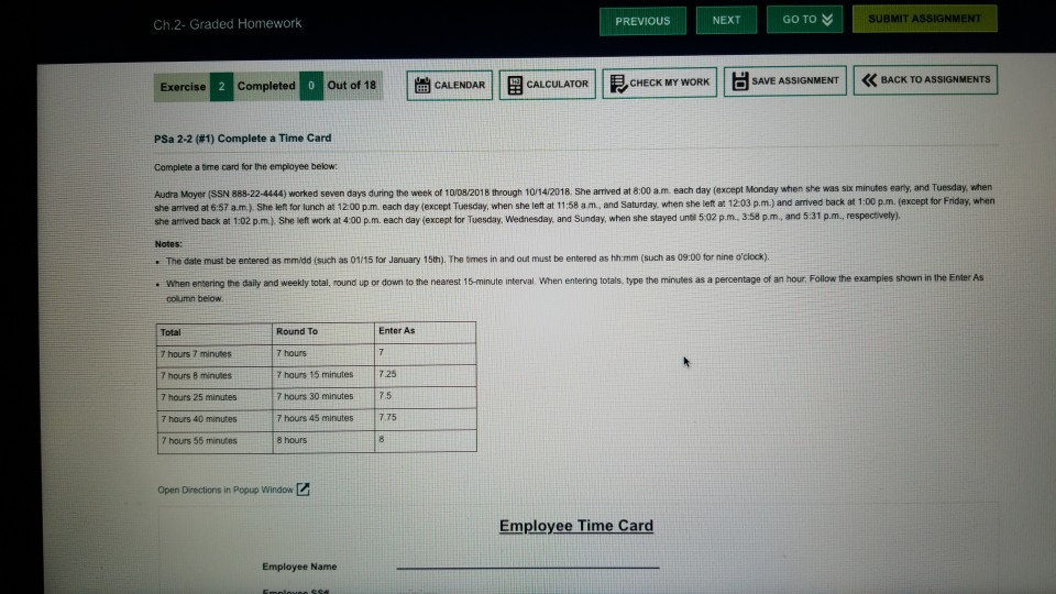  Ch.2- Graded Homework PREVIOUS NEXT GO TO SUBMIT ASSIGNMENT Exercise 2