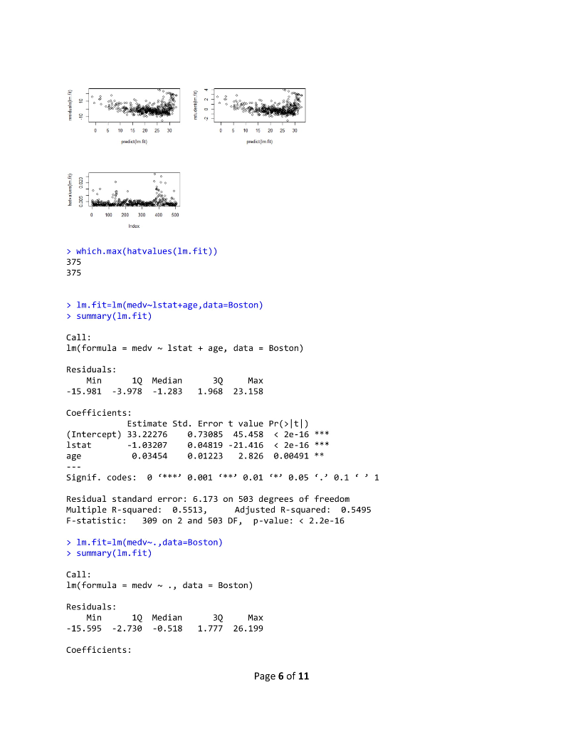 0.95 34.55 summary(1m.fit) Call: 1m(formula = medv ~ Istat) Residuals: Min 1Q
