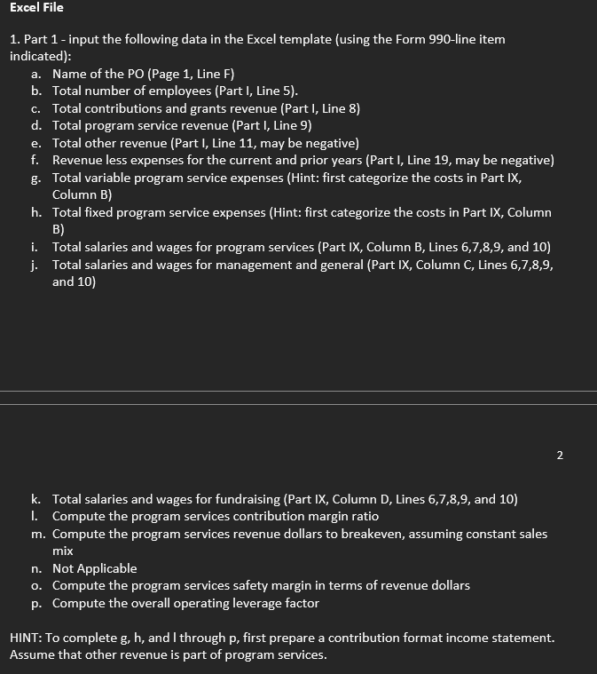  Excel File 1. Part 1 - input the following data in