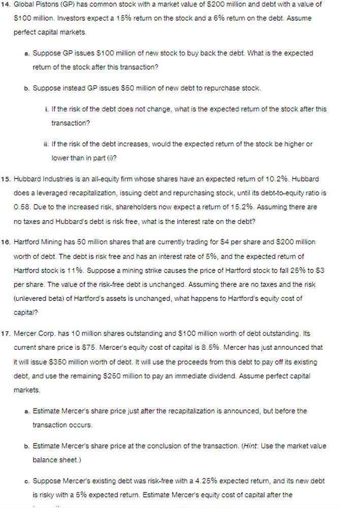  Global Pistons (GP) has common stock with a market value of