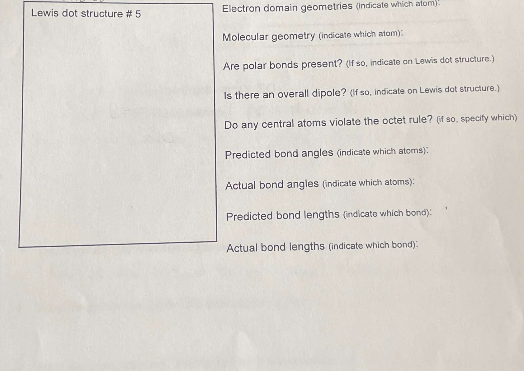  (((For C2H2O2))) Lewis dot structure # 5 Electron domain geometries (indicate
