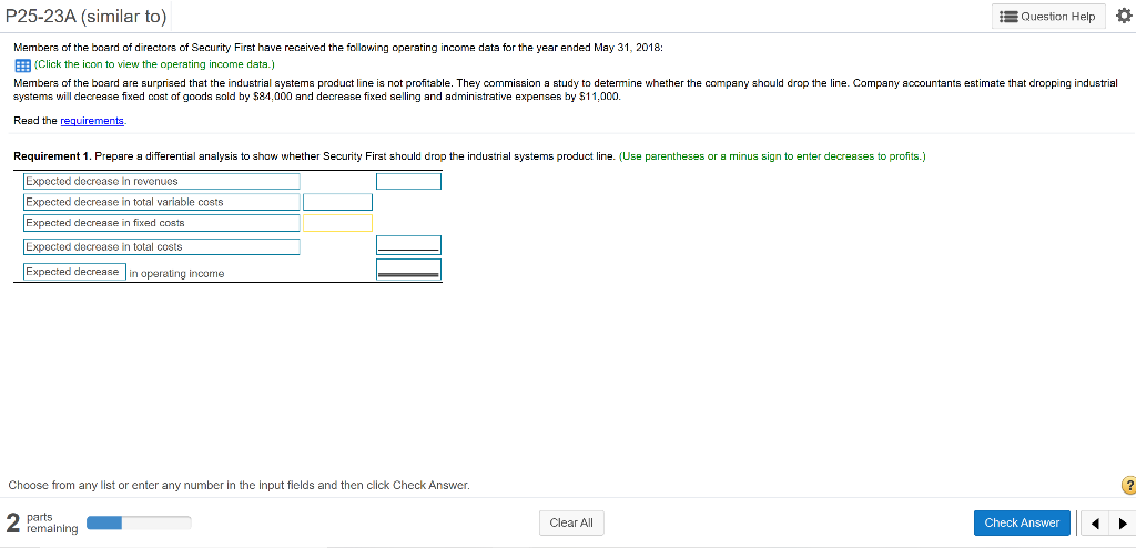 should drop the industrial systems product line. (Use parentheses or a minus
