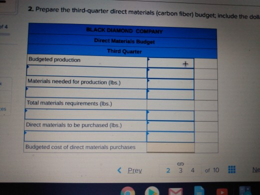 questions displayed below.) Black Diamond Company produces snow skis. Each ski requires