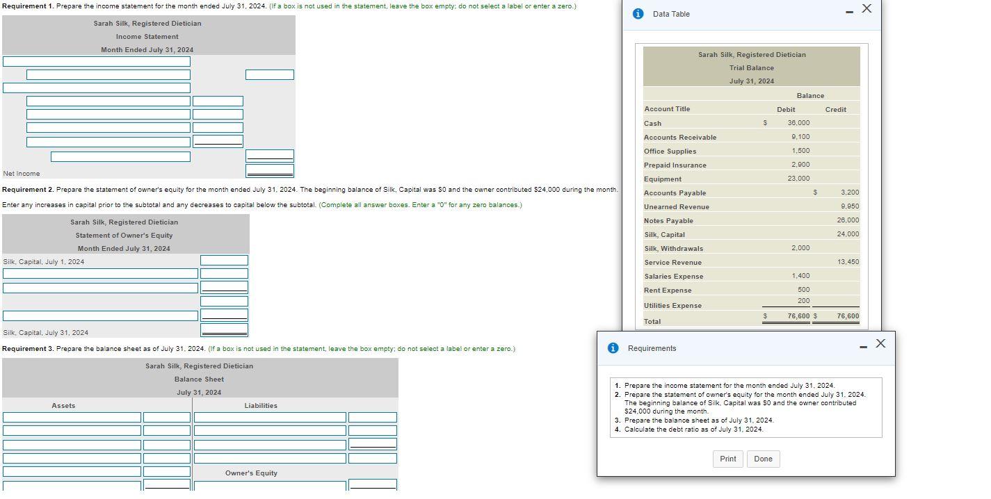  - X - Data Table Requirement 1. Prepare the income statement