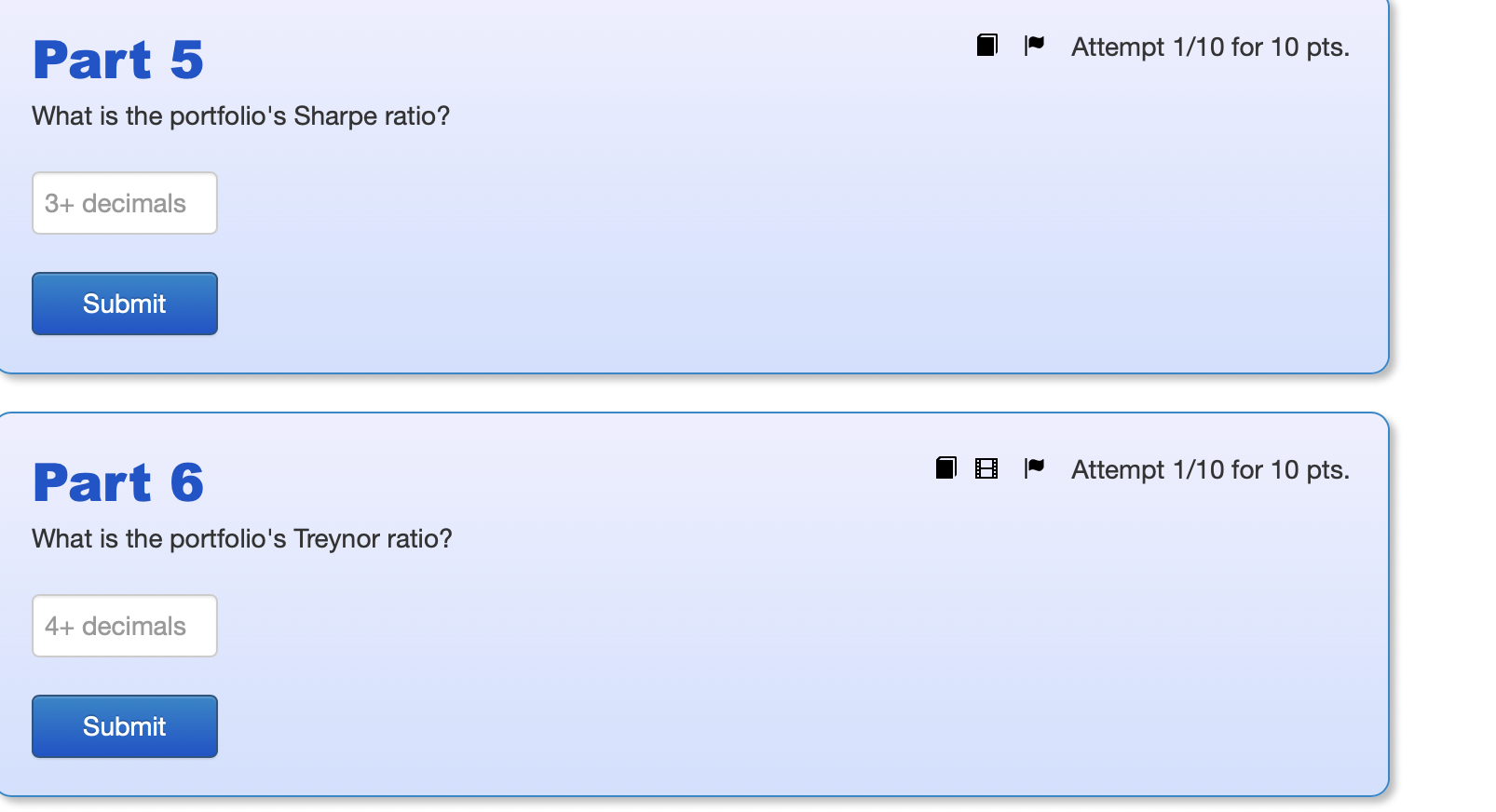 10 pts. Calculate the excess returns for a portfolio composed of 60%