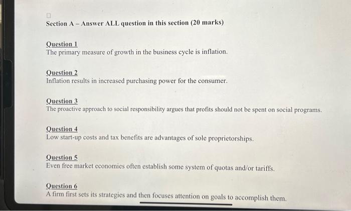  Section A - Answer ALL question in this section (20 marks)
