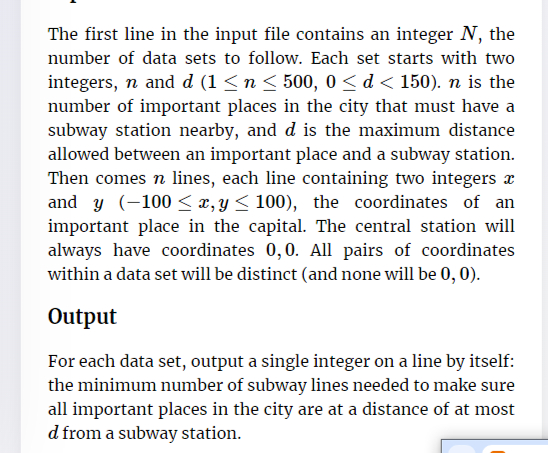  The first line in the input file contains an integer N,