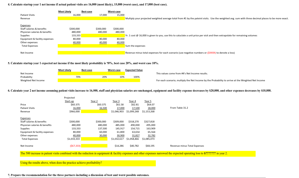  7. Prepare the recommendation for the three partners including a discussion