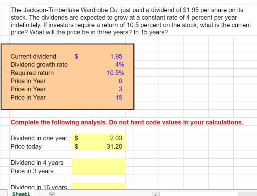 Please help me solve it as an Excel Formula The Jackson-Timberlake Wardrobe