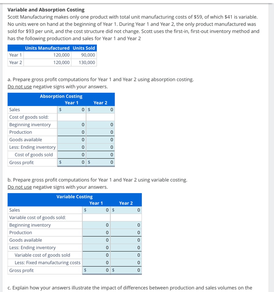  Variable and Absorption Costing Scott Manufacturing makes only one product with
