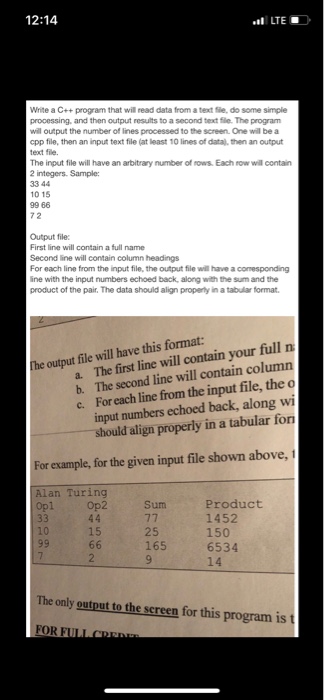  12:14 Write a C++ program that will read data from a