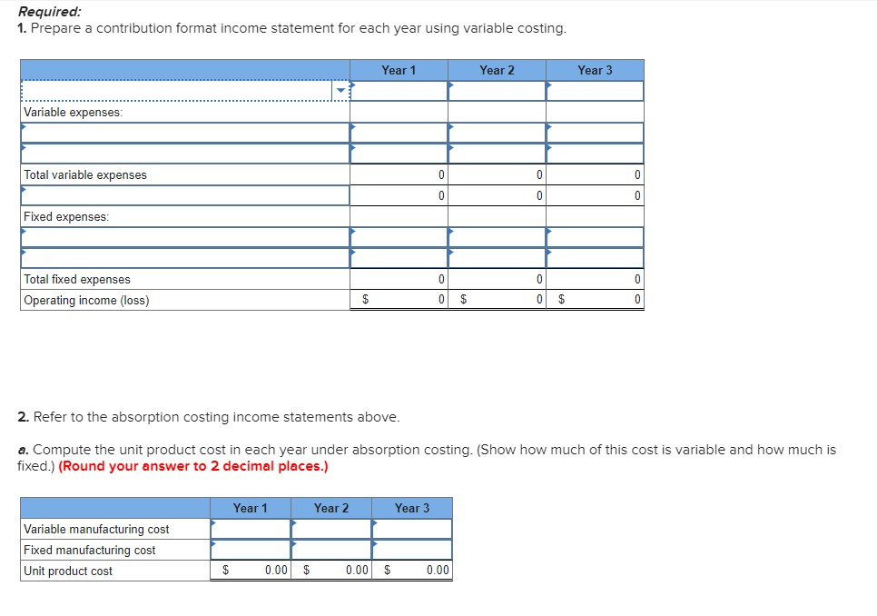 using variable costing. 2. Refer to the absorption costing income statements above.