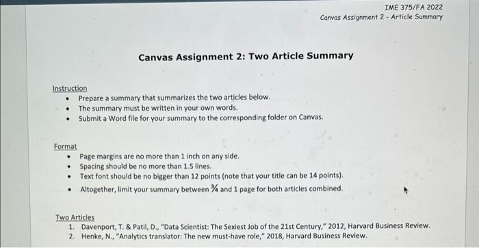  Instruction - Prepare a summary that summarizes the two articles below.