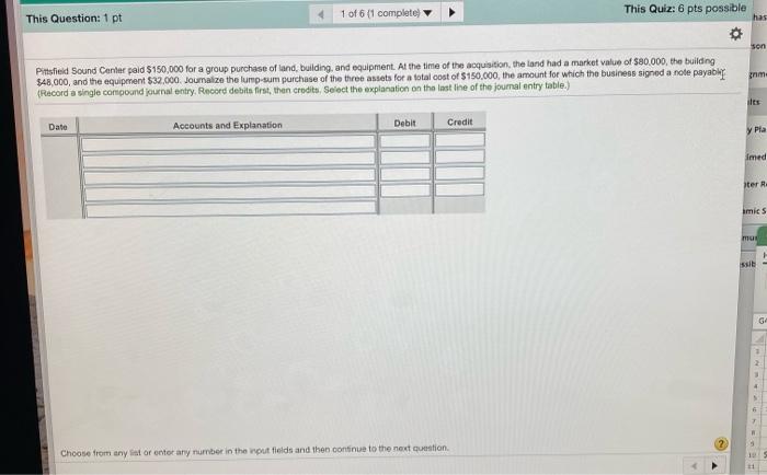  This Question: 1 pt 1 of 6 (1 complete This Quiz: