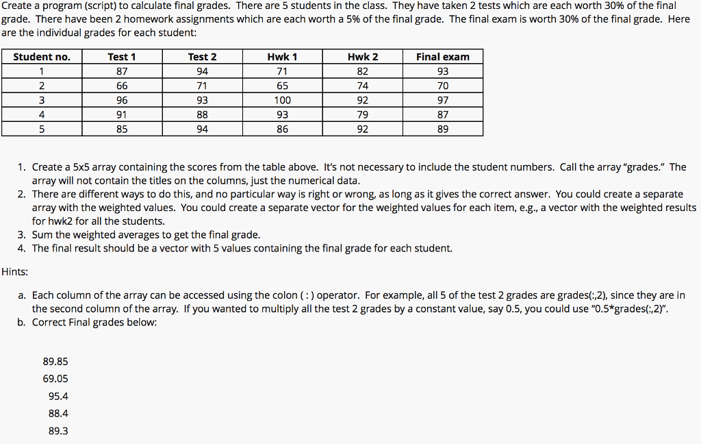 The program needs to be written in Matlab Create a program (script)