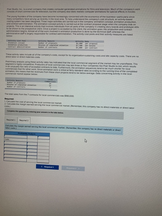 please help with all parts Pixel Studio, Inc. is a small company