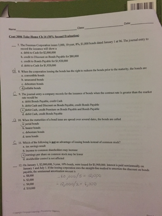  Date Class: Name 7. The Freeman Co oration issues 2,000, 10-year,