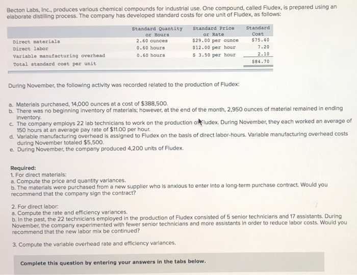  1. For direct materials: a. Compute the price and quantity variances.