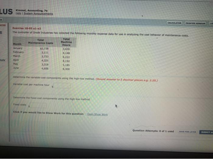  LUS Help System Announcements CALCULATOR PRINTER VERSION ACES Exercise 18-05 a1-a2