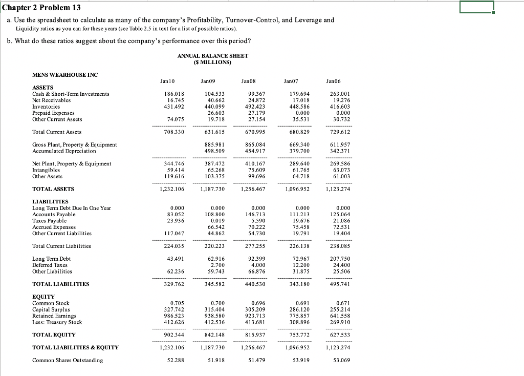 Show formulas for each step Chapter 2 Problem 13 a. Use the