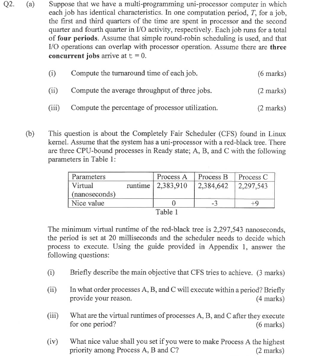  Q2.(a) Suppose that we have a multi-programming uni-processor computer in which