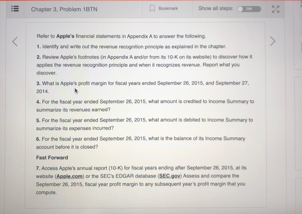  E Chapter 3, Problem 1BTN Bookmark Show all steps: ON Refer
