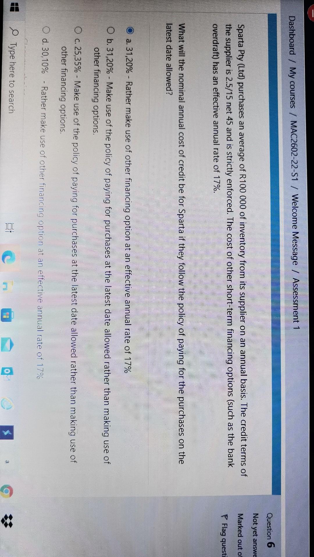 Dashboard / My courses / MAC2602-22-S1 / Welcome Message / Assessment