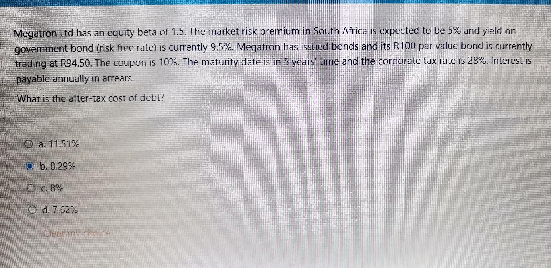 (such as the bank overdraft) has an effective annual rate of 17%.